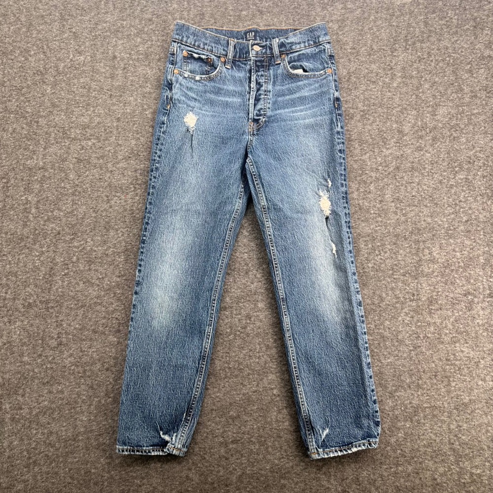 Gap Cheeky Straight Distressed High Rise Jeans Blue Medium Wash Womens Size 6/28